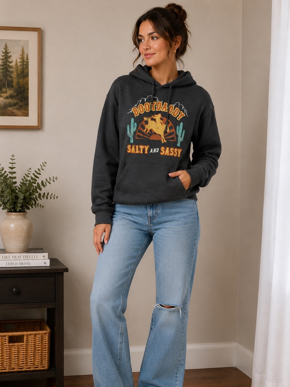 Salty and Sassy Graphic Hoodie - Charcoal